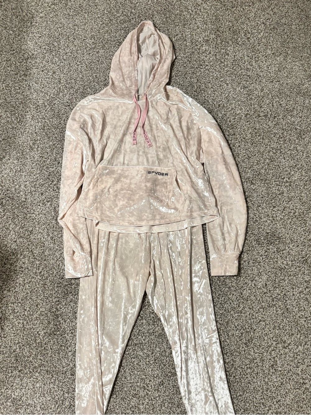Spyder Velvet Hooded Jogger Set - Light Blush Pink
